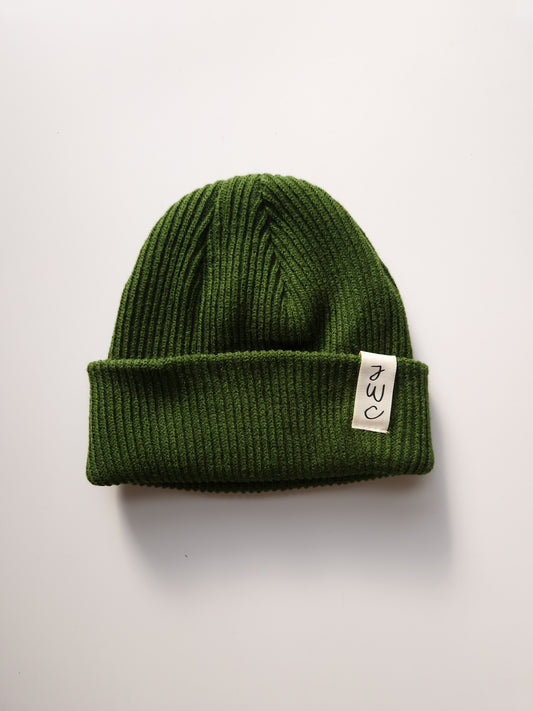 Green ribbed beanie